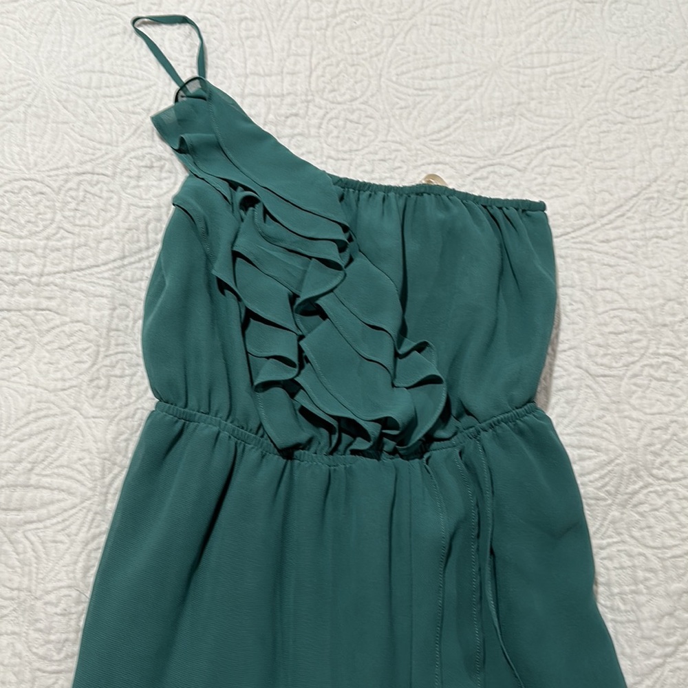 BCBG Ruffled, One Shoulder, Green Dress - Picture 3 of 5
